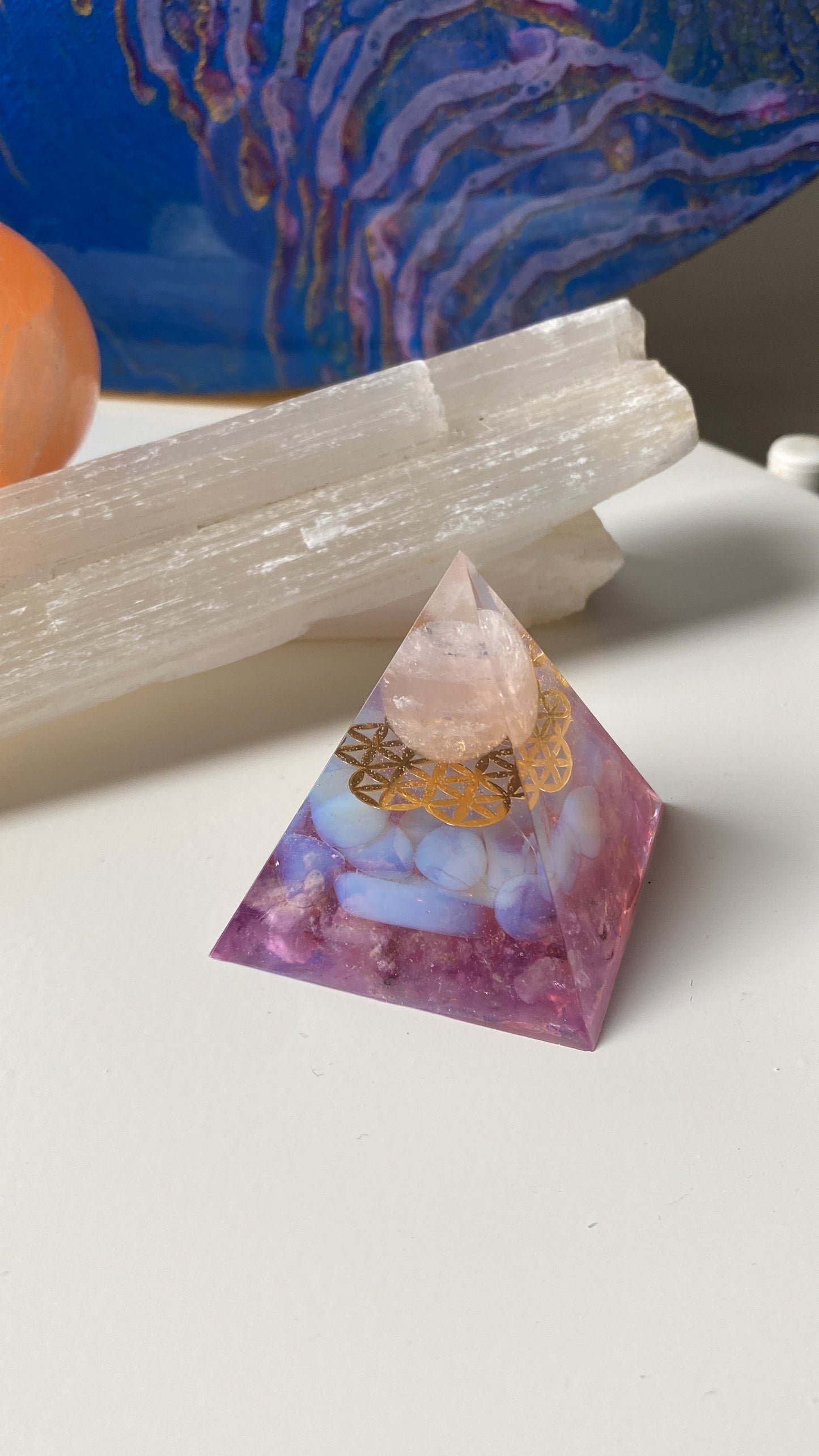 Rose Quartz + Opal Crystal Pyramid